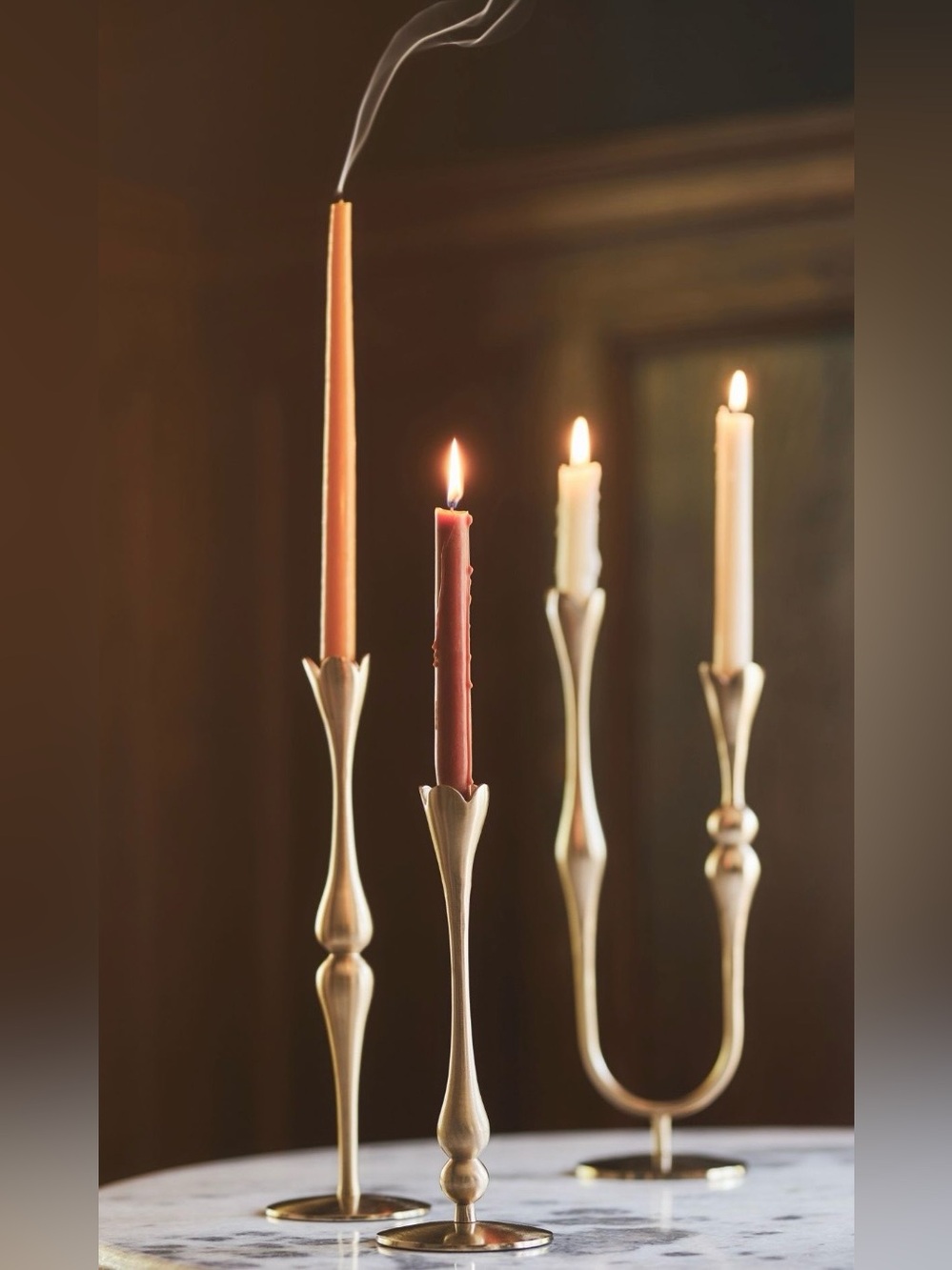 Anthropologie Marizia Gold Metal Candle Holders, set of 3